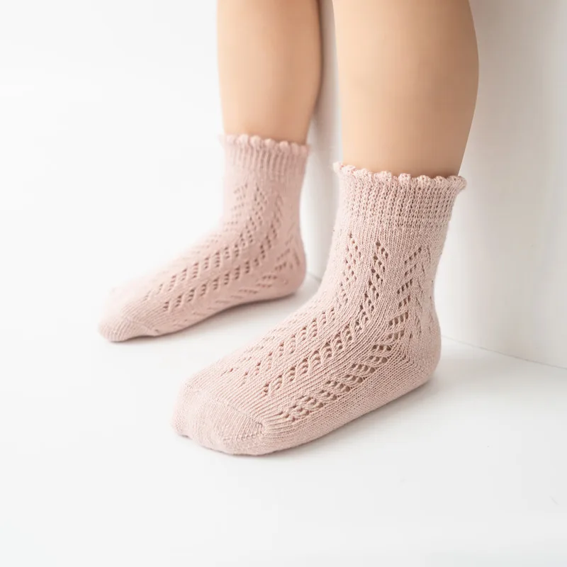 New Baby Boys Girls Socks Solid Breathable Children Short Socks Hollow Out Toddlers Kids Cotton Princess Cute Socks For 0-8Years