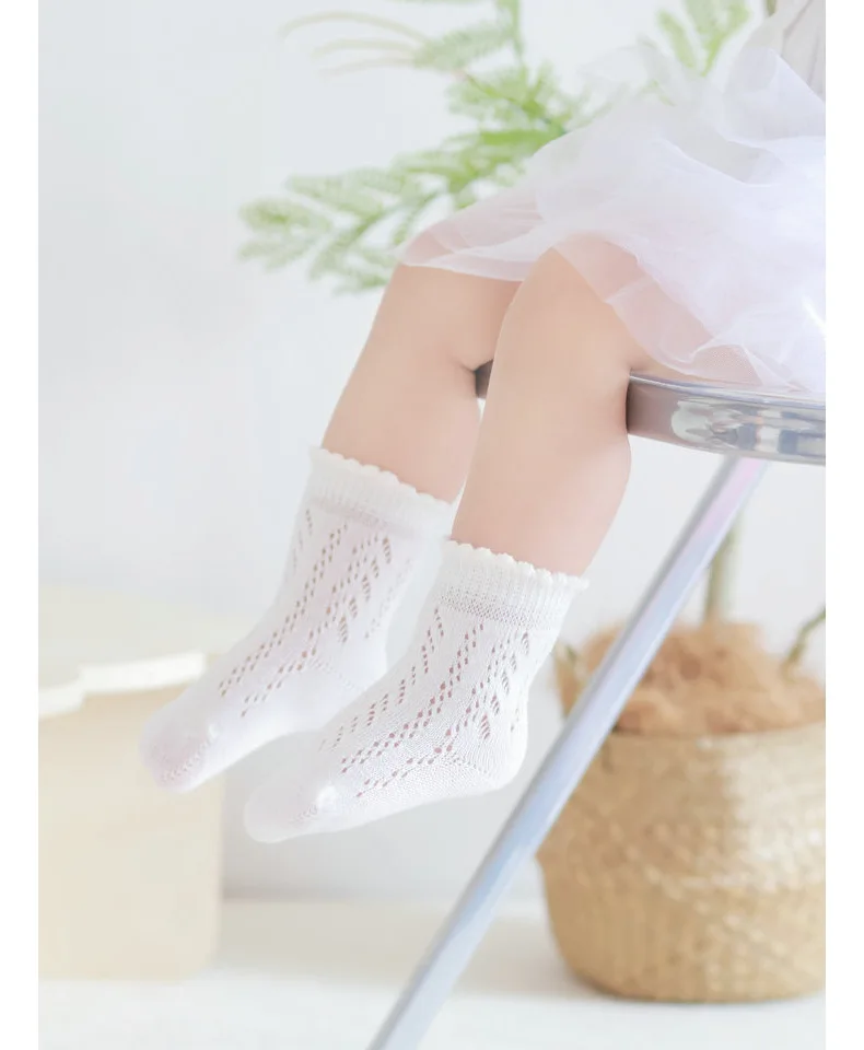 New Baby Boys Girls Socks Solid Breathable Children Short Socks Hollow Out Toddlers Kids Cotton Princess Cute Socks For 0-8Years