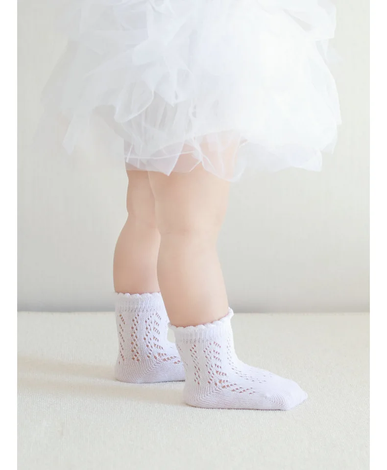 New Baby Boys Girls Socks Solid Breathable Children Short Socks Hollow Out Toddlers Kids Cotton Princess Cute Socks For 0-8Years