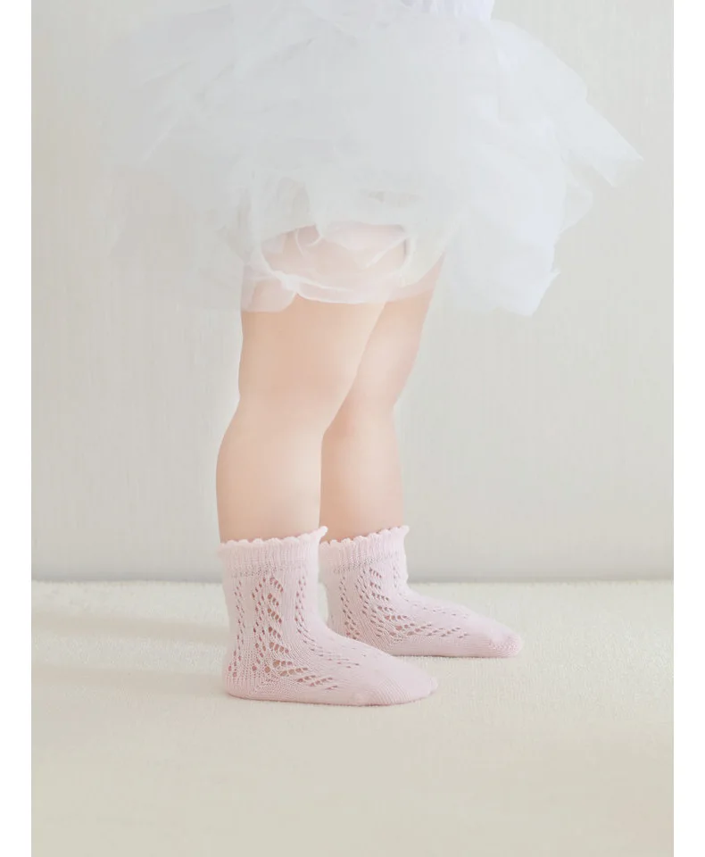 New Baby Boys Girls Socks Solid Breathable Children Short Socks Hollow Out Toddlers Kids Cotton Princess Cute Socks For 0-8Years
