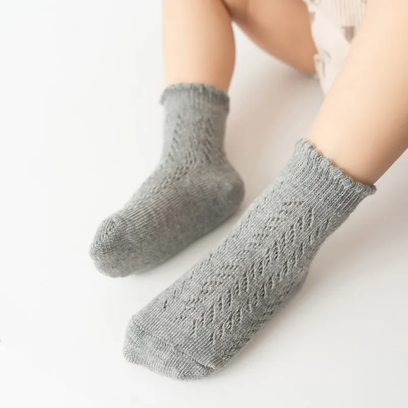 New Baby Boys Girls Socks Solid Breathable Children Short Socks Hollow Out Toddlers Kids Cotton Princess Cute Socks For 0-8Years