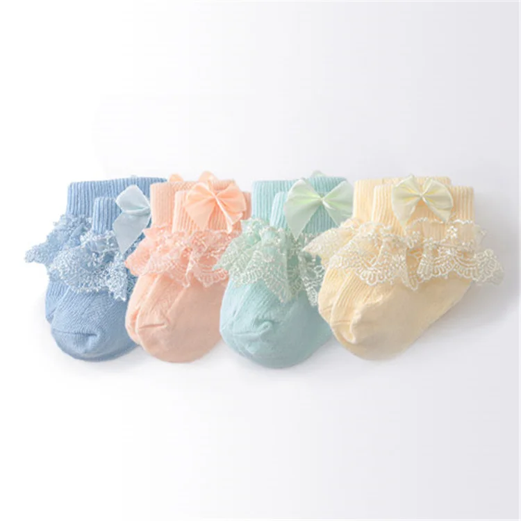 Lawadka 4Pairs/lot Newborn Baby Socks For Girls Cotton Lace Infant Girls Sock Princess Bow Toddler Baby Girls Socks Spring 0-24M