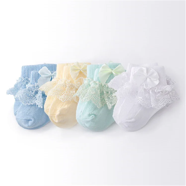 Lawadka 4Pairs/lot Newborn Baby Socks For Girls Cotton Lace Infant Girls Sock Princess Bow Toddler Baby Girls Socks Spring 0-24M