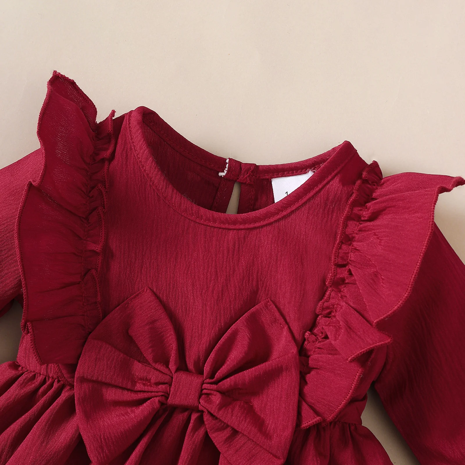 Baby Girl Autumn Dress Ruffled Edges and Bow, Long-Sleeved Dress+Headband for 0-18 Months Cute Baby Girl Holiday Party Costume
