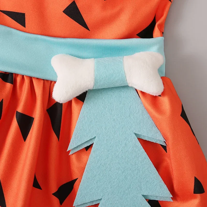 Halloween Caveman Dress For Girls Boys Clothes Off Shoulder Dog Bones Dresses Historical Stone Age Party Kids Halloween Costume