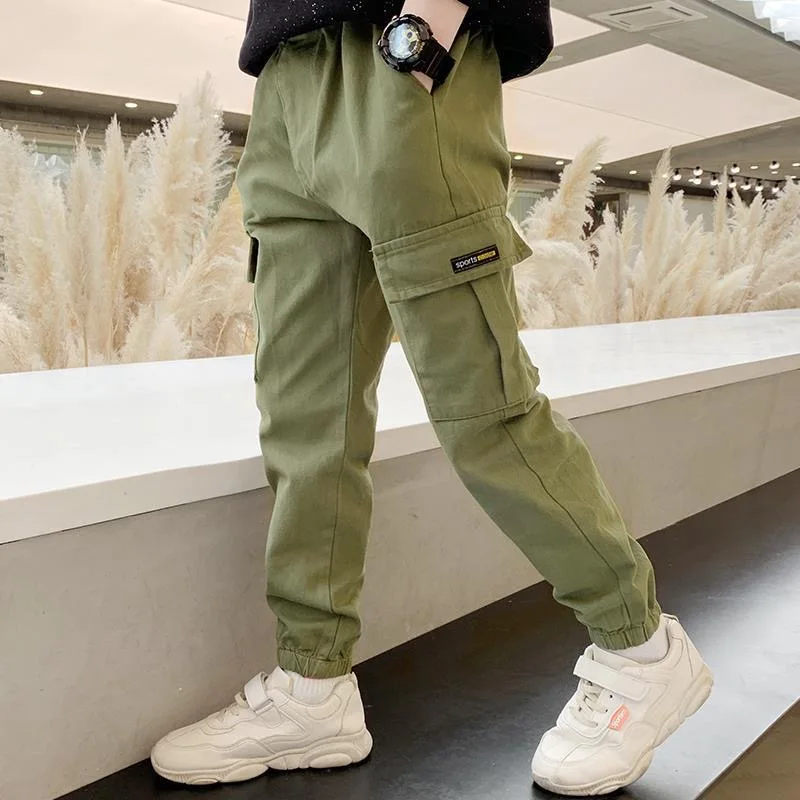 3-14 Years Teen Boys Spring Autumn Trousers Outdoor Handsome Slim Fit Casual Cargo Pants Children Sport Britches