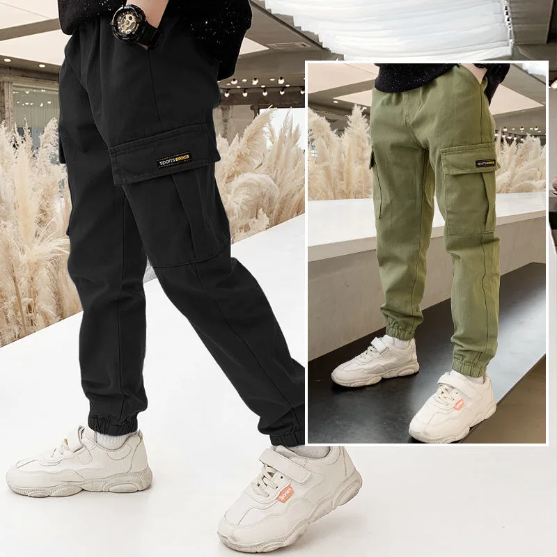 3-14 Years Teen Boys Spring Autumn Trousers Outdoor Handsome Slim Fit Casual Cargo Pants Children Sport Britches