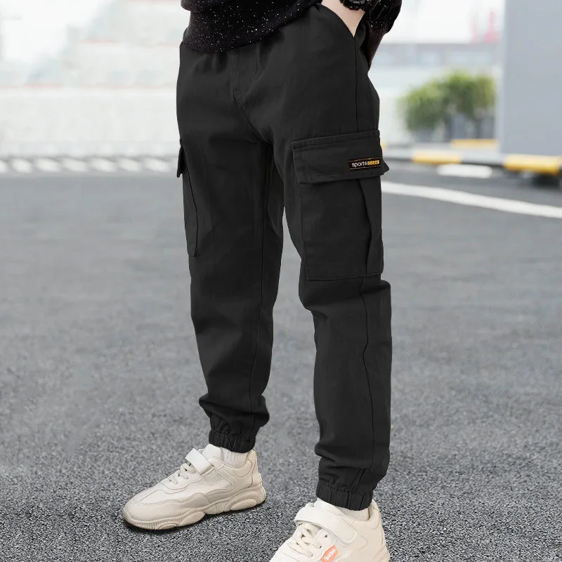 3-14 Years Teen Boys Spring Autumn Trousers Outdoor Handsome Slim Fit Casual Cargo Pants Children Sport Britches