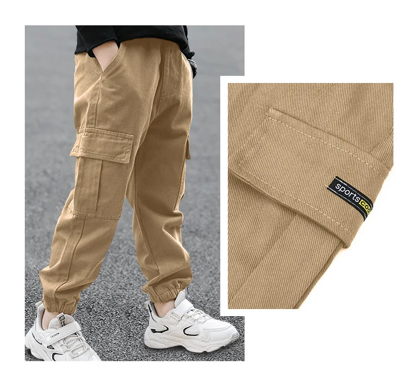 3-14 Years Teen Boys Spring Autumn Trousers Outdoor Handsome Slim Fit Casual Cargo Pants Children Sport Britches