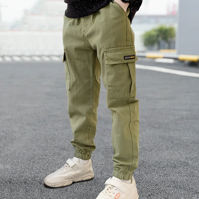 3-14 Years Teen Boys Spring Autumn Trousers Outdoor Handsome Slim Fit Casual Cargo Pants Children Sport Britches