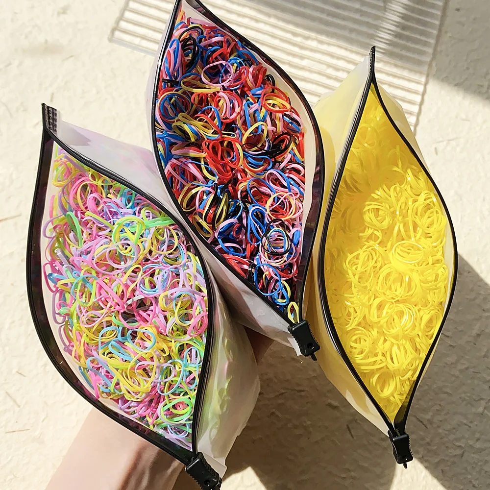 500/1000Pcs/bag Girls Colourful Disposable Rubber Band Hair Ties Headband Children Ponytail Holder Bands Kids Hair Accessories