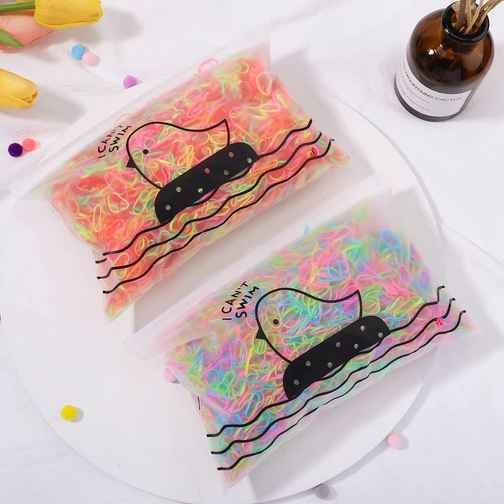 500/1000Pcs/bag Girls Colourful Disposable Rubber Band Hair Ties Headband Children Ponytail Holder Bands Kids Hair Accessories