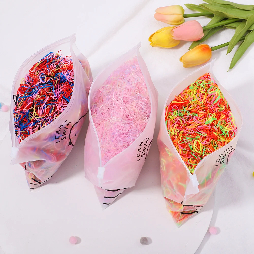 500/1000Pcs/bag Girls Colourful Disposable Rubber Band Hair Ties Headband Children Ponytail Holder Bands Kids Hair Accessories