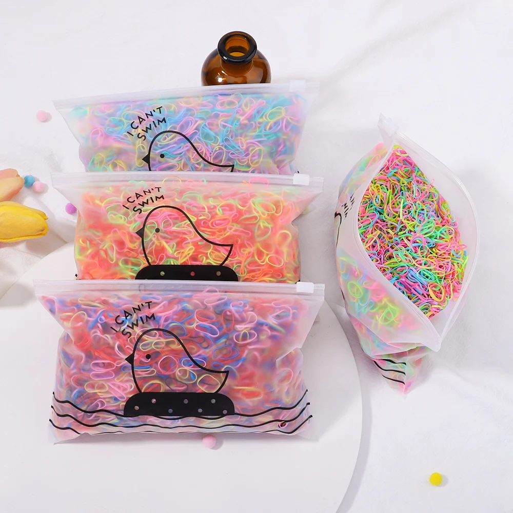 500/1000Pcs/bag Girls Colourful Disposable Rubber Band Hair Ties Headband Children Ponytail Holder Bands Kids Hair Accessories
