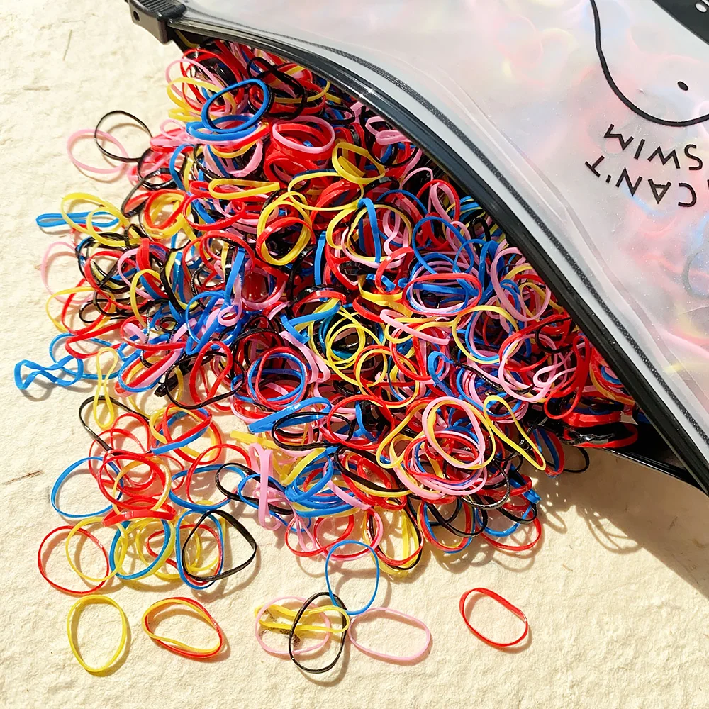 500/1000Pcs/bag Girls Colourful Disposable Rubber Band Hair Ties Headband Children Ponytail Holder Bands Kids Hair Accessories