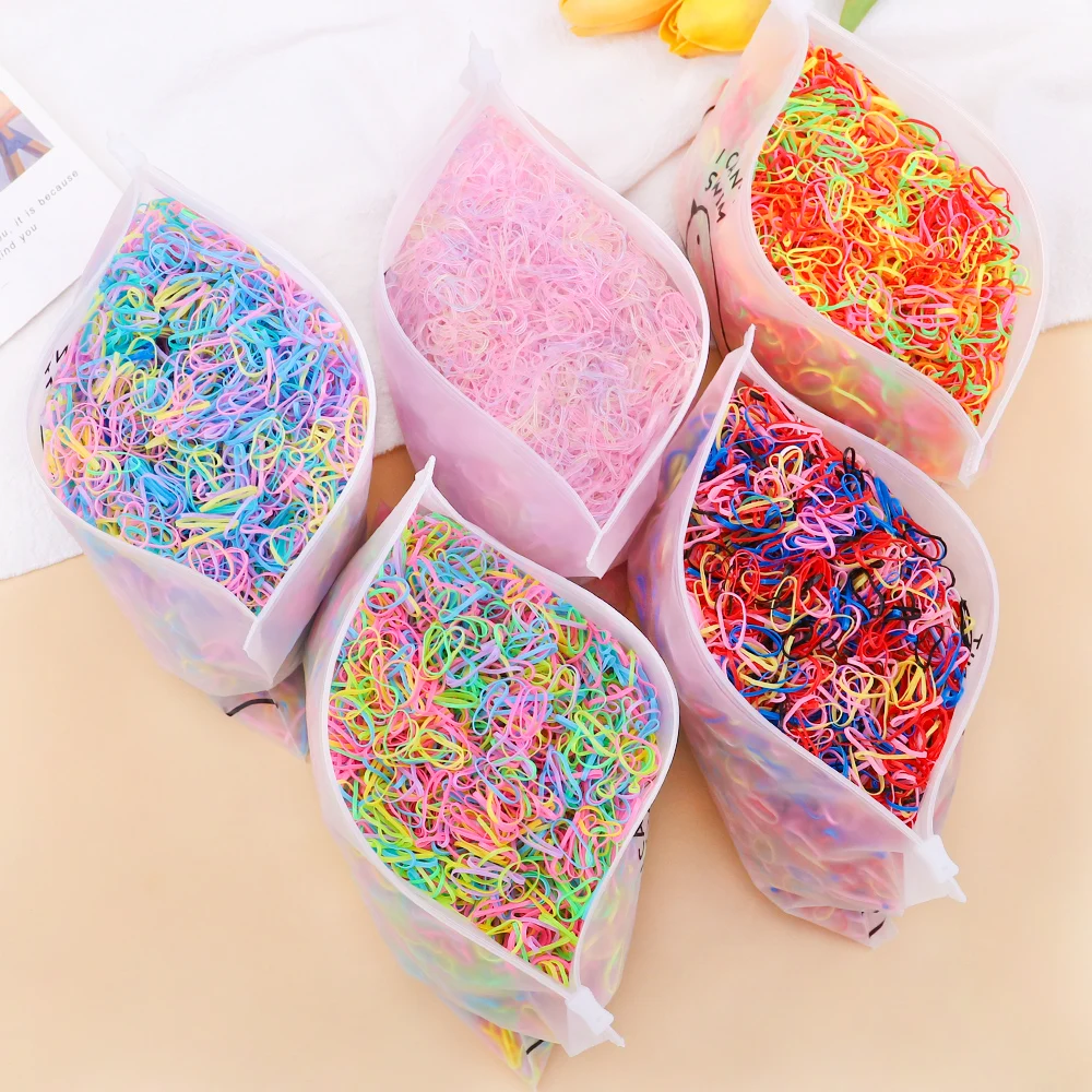 500/1000Pcs/bag Girls Colourful Disposable Rubber Band Hair Ties Headband Children Ponytail Holder Bands Kids Hair Accessories