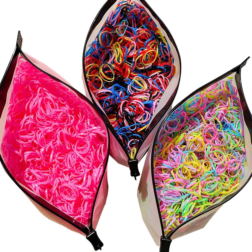 500/1000Pcs/bag Girls Colourful Disposable Rubber Band Hair Ties Headband Children Ponytail Holder Bands Kids Hair Accessories