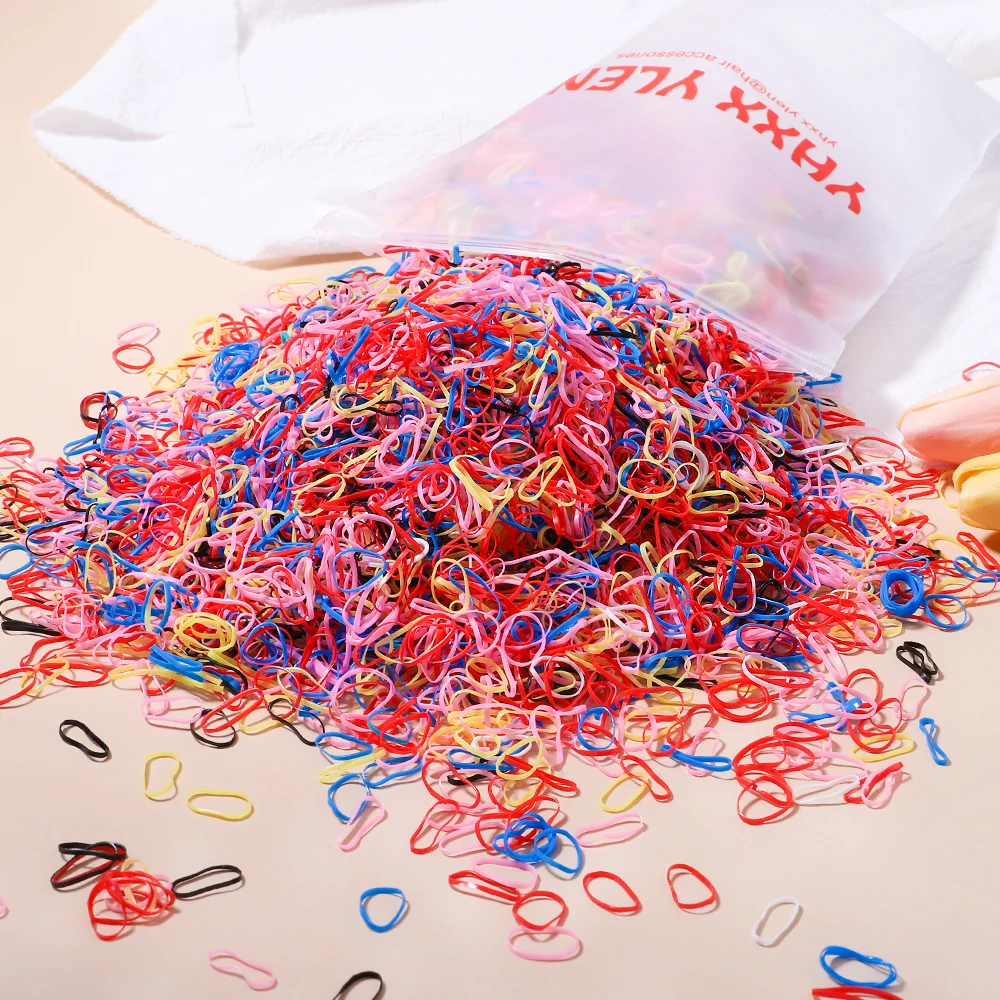 500/1000Pcs/bag Girls Colourful Disposable Rubber Band Hair Ties Headband Children Ponytail Holder Bands Kids Hair Accessories