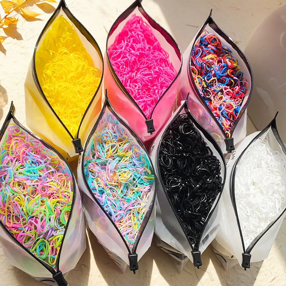 500/1000Pcs/bag Girls Colourful Disposable Rubber Band Hair Ties Headband Children Ponytail Holder Bands Kids Hair Accessories