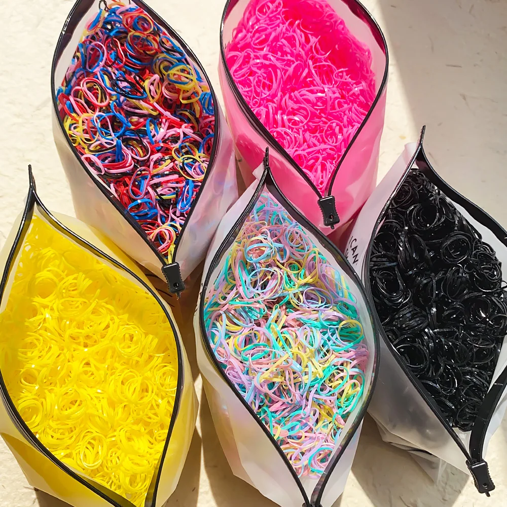 500/1000Pcs/bag Girls Colourful Disposable Rubber Band Hair Ties Headband Children Ponytail Holder Bands Kids Hair Accessories