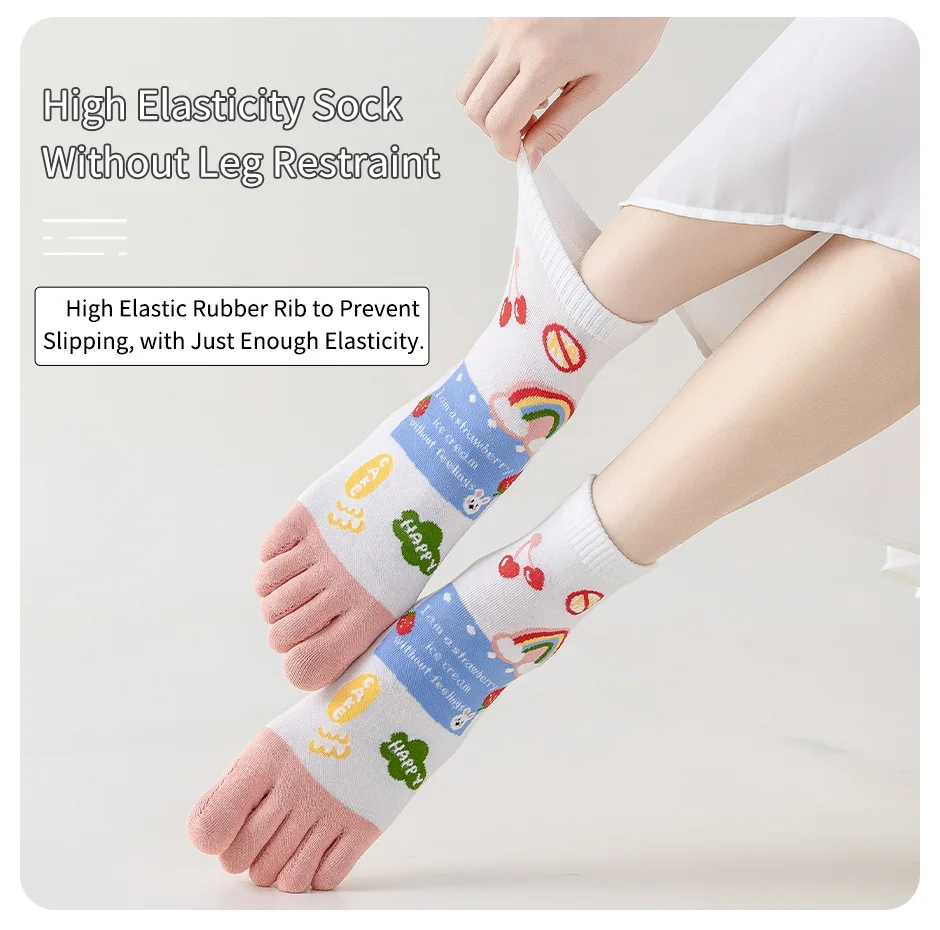 3 Pairs of Women's Four-season Mid-tube Fruit Letter Slogan Bear Cute and Sweet Girl Fashion Cotton Five-toe Socks