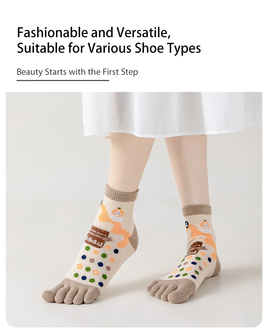 3 Pairs of Women's Four-season Mid-tube Fruit Letter Slogan Bear Cute and Sweet Girl Fashion Cotton Five-toe Socks