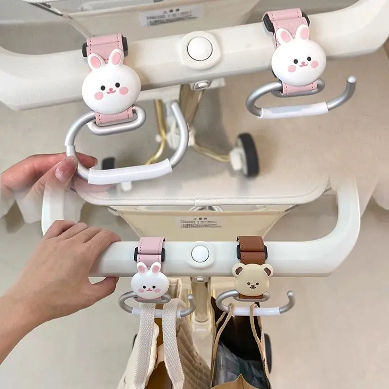 Cute Bear Baby Stroller Hooks PU Leather Hanging Hook Stroller Accessories Chrildren Bicycle Stroller Organizer Baby Pram Hooks