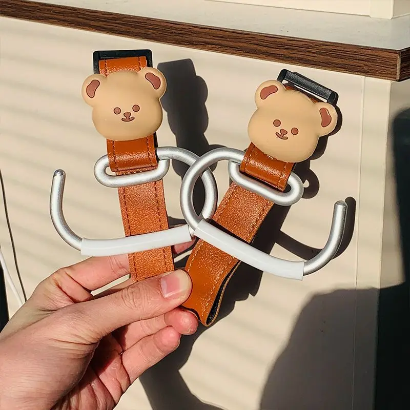 Cute Bear Baby Stroller Hooks PU Leather Hanging Hook Stroller Accessories Chrildren Bicycle Stroller Organizer Baby Pram Hooks