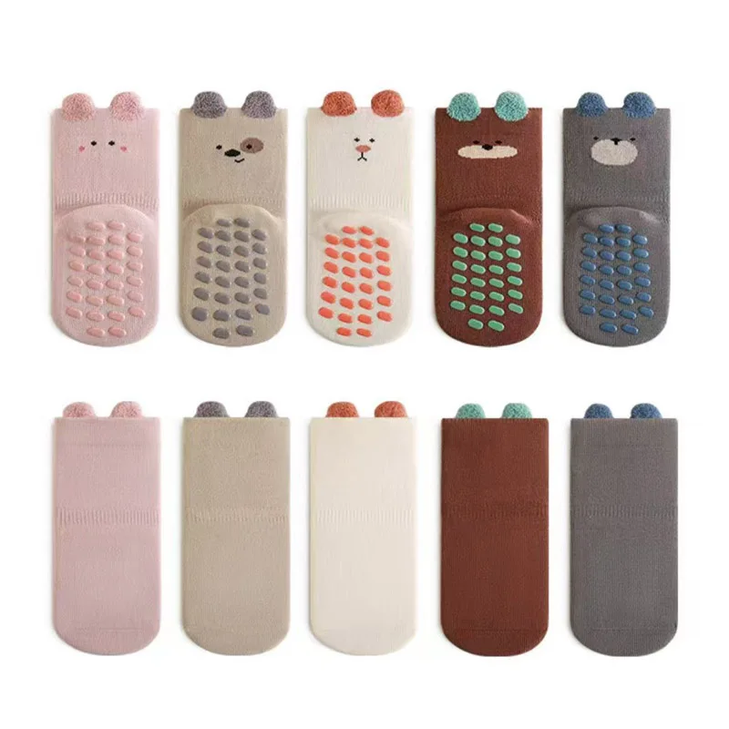 5 Pairs Kids Non-Slip Socks Cute Cartoon Pattern Baby Boys Girls Floor Socks Comfortable for Toddler Children
