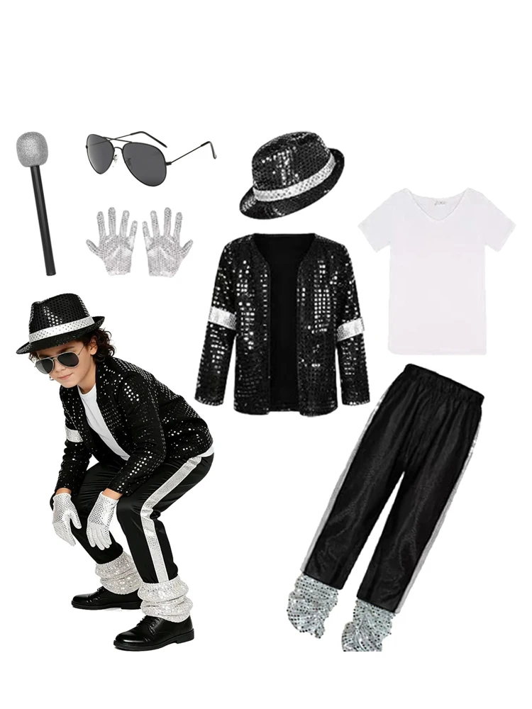 Boys Superstar Michael Jackson Costume Singer Outfit Halloween Stage Performance Carnival Dance Cosplay Party Costume