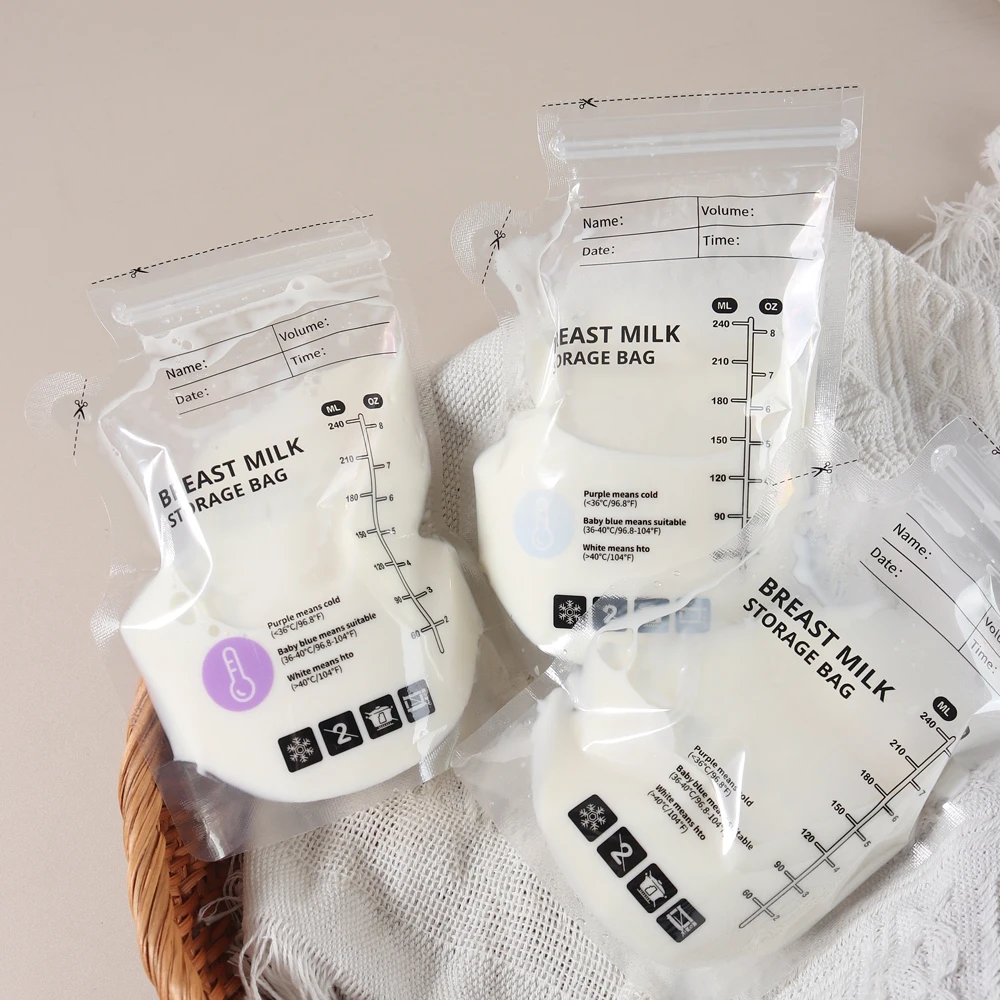 60 Pack Temperature Sensitive Breast Milk Storage Bags -Food Grade PE, Transparent with Measurement Lines, Disposable & Leakpro