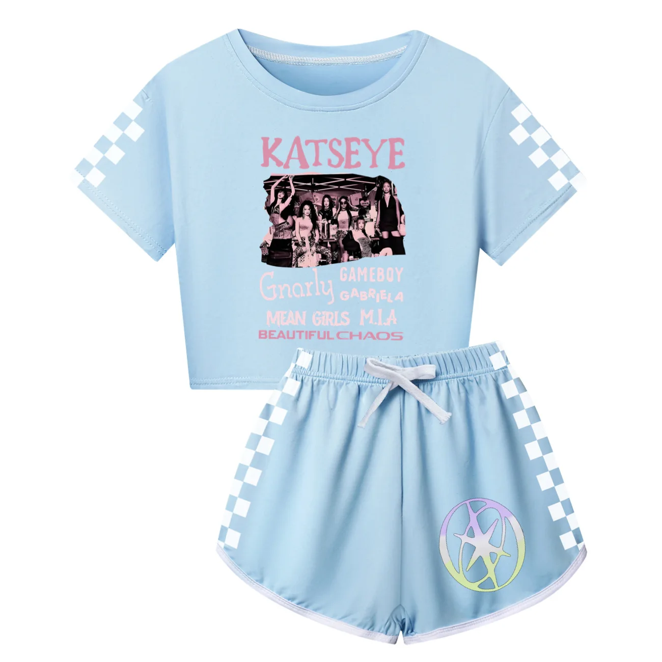 Girls T Shirt Katseye Beautiful Chaos T-shirt And Shorts Clothes Set Outfit Tee Gift for Kids Graphic Short Sleeve Shirt Summer