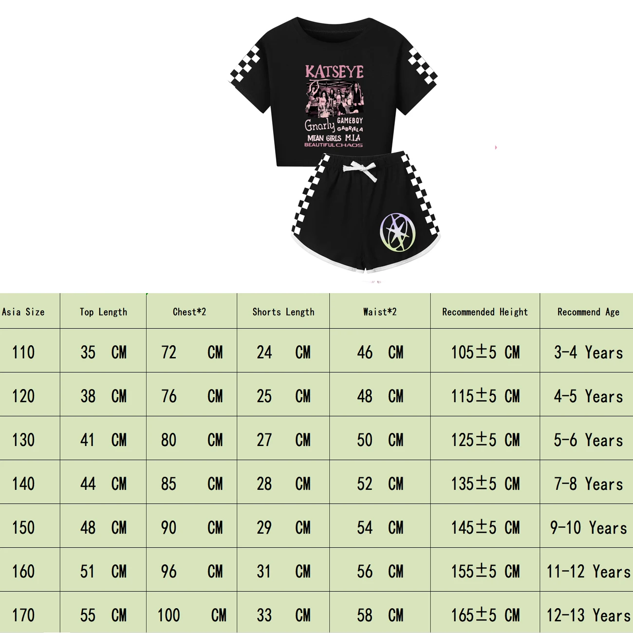 Girls T Shirt Katseye Beautiful Chaos T-shirt And Shorts Clothes Set Outfit Tee Gift for Kids Graphic Short Sleeve Shirt Summer