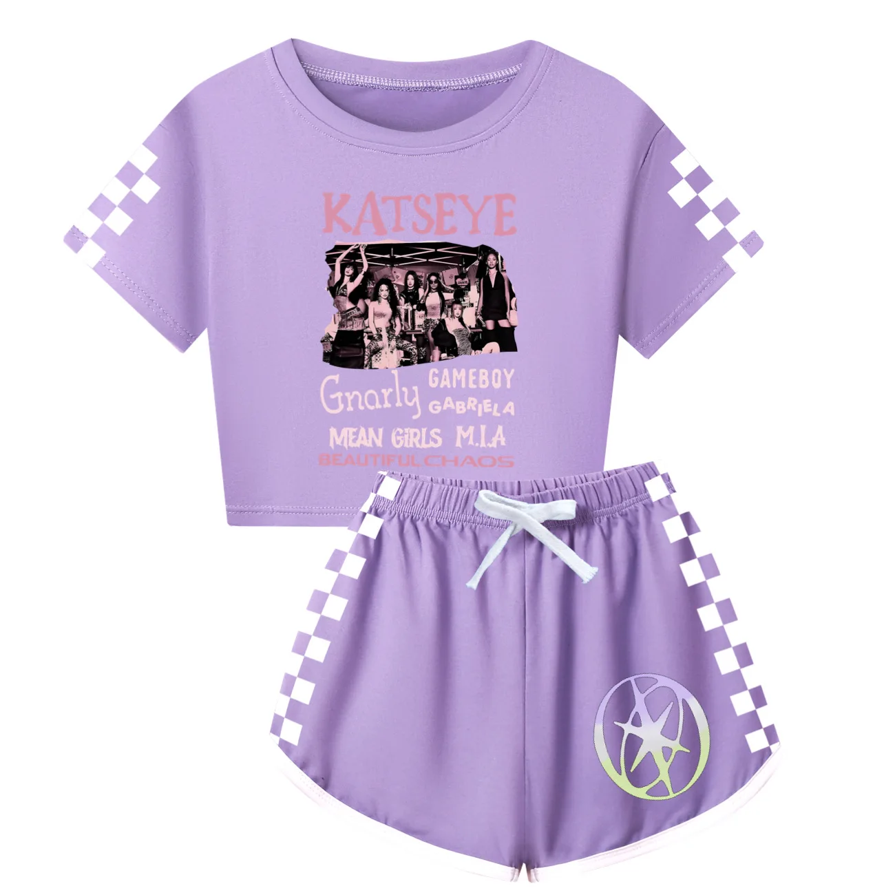 Girls T Shirt Katseye Beautiful Chaos T-shirt And Shorts Clothes Set Outfit Tee Gift for Kids Graphic Short Sleeve Shirt Summer