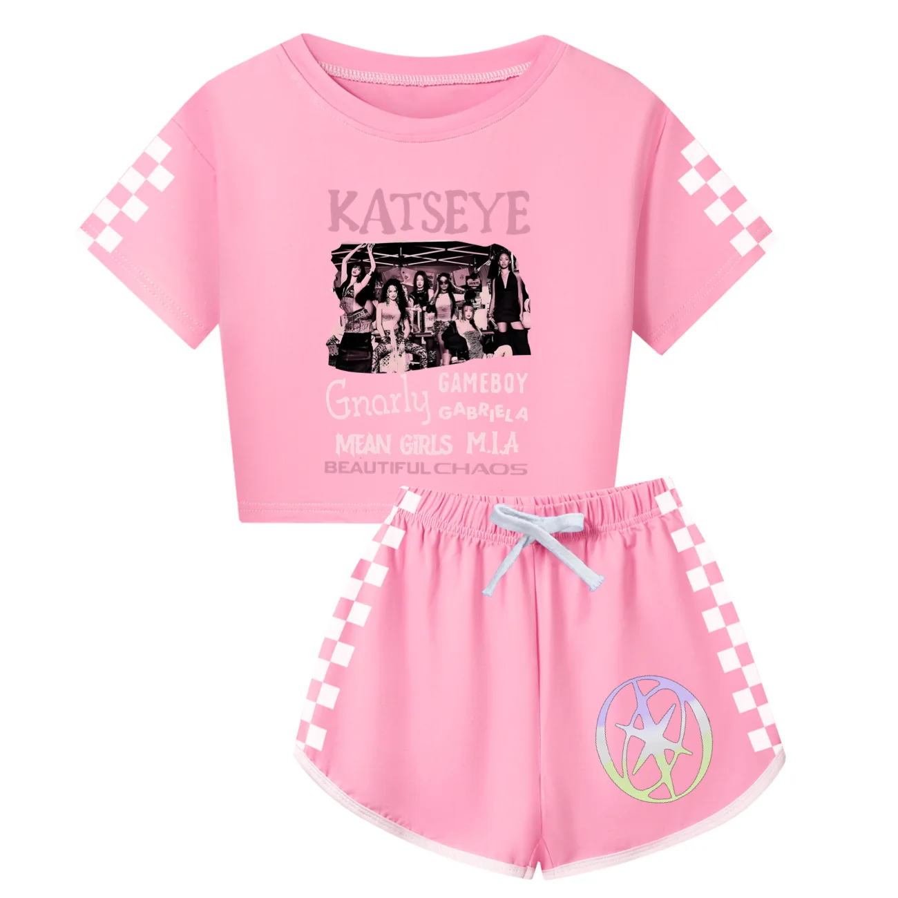 Girls T Shirt Katseye Beautiful Chaos T-shirt And Shorts Clothes Set Outfit Tee Gift for Kids Graphic Short Sleeve Shirt Summer
