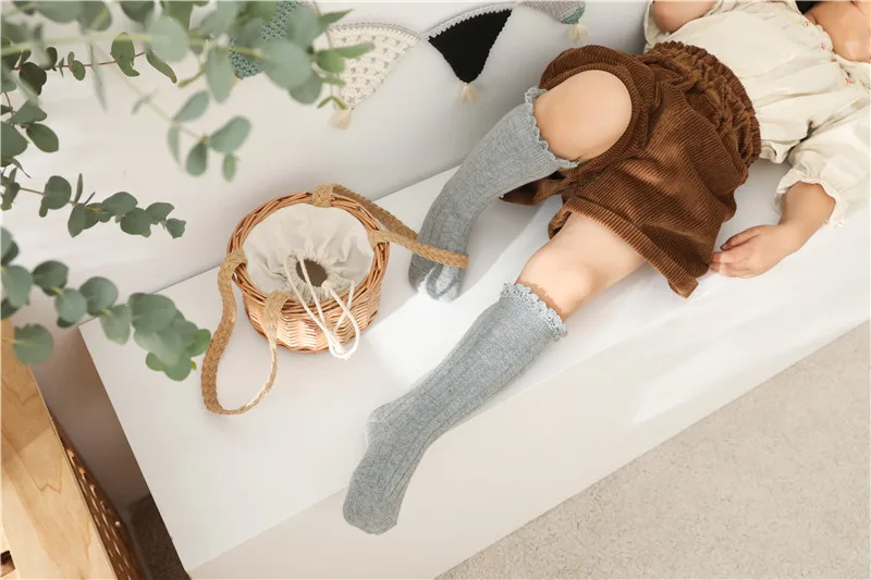 Ruffle Girls Knee High Socks Baby Kids Toddlers Long Soft Cotton Sock Lace Flower Children School Uniform Socks For 0-8Years