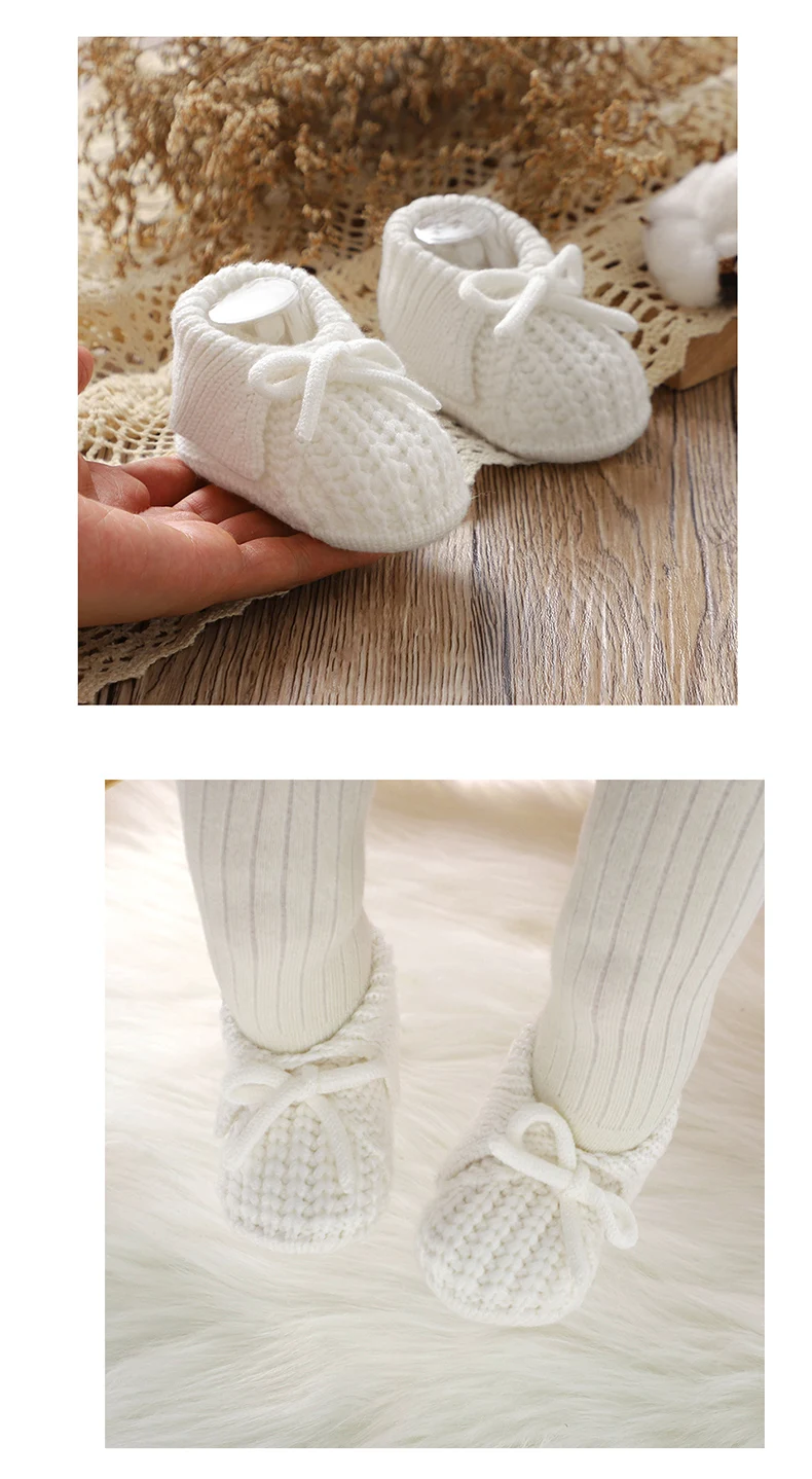 Baby Shoes Knitted Infant Child Bed Footwear 0-18M Cute Turn-down Breathable Newborn Boys Girls Walk Boots Fashion Solid Bandage