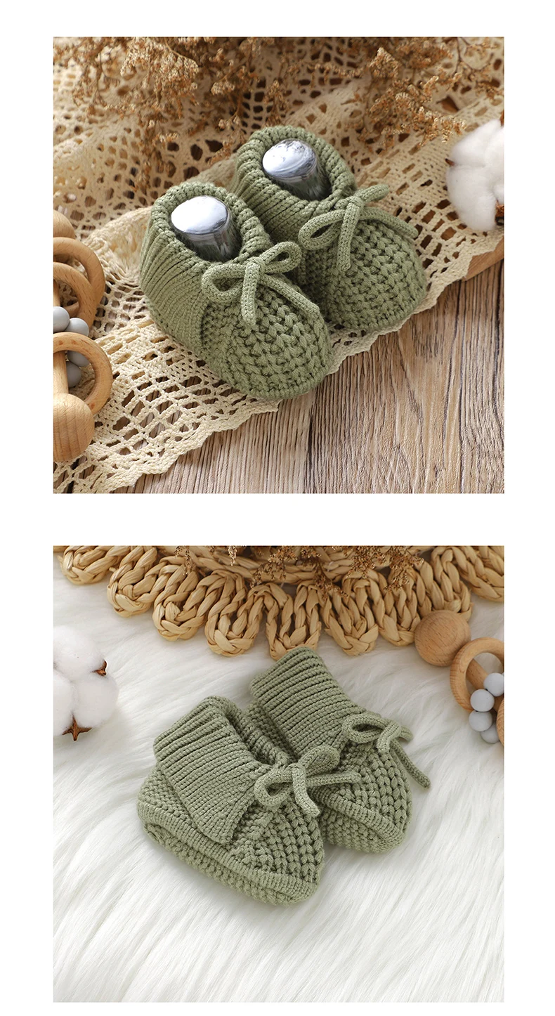 Baby Shoes Knitted Infant Child Bed Footwear 0-18M Cute Turn-down Breathable Newborn Boys Girls Walk Boots Fashion Solid Bandage