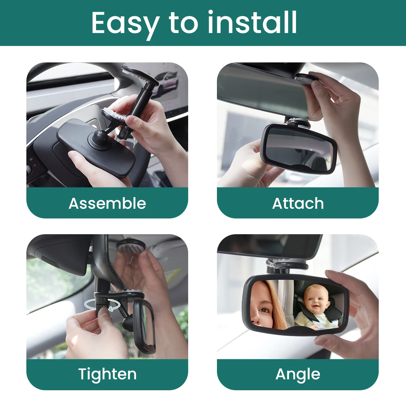 1PC & 2PC Shatterproof & Shakeproof Forward Facing Baby Car Mirror - Clip On Car Mirror for Baby, Newborn Essentials