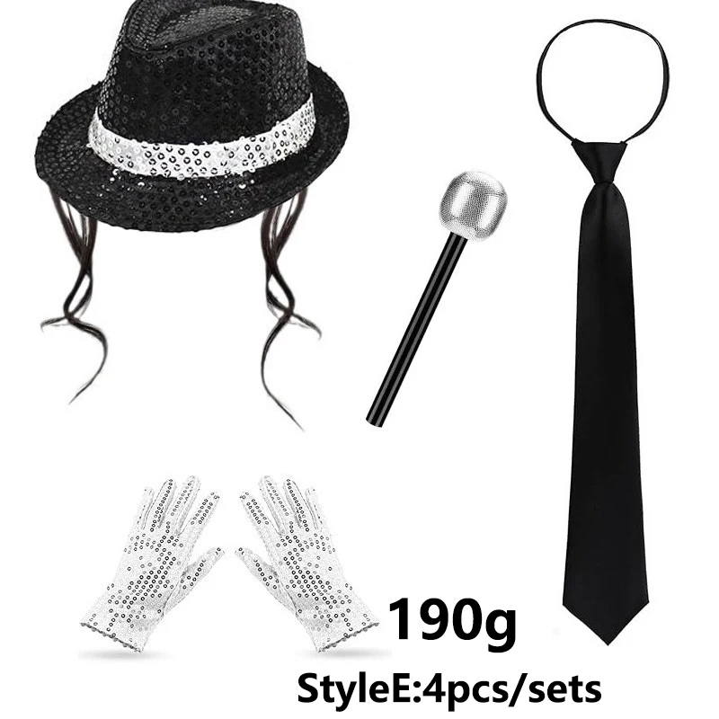 70 80s Superstars Michael Jackson Cosplay Prop MJ Hat with Wig Glove Glasses Set Fans Performance Costume Birthday Dance Gifts