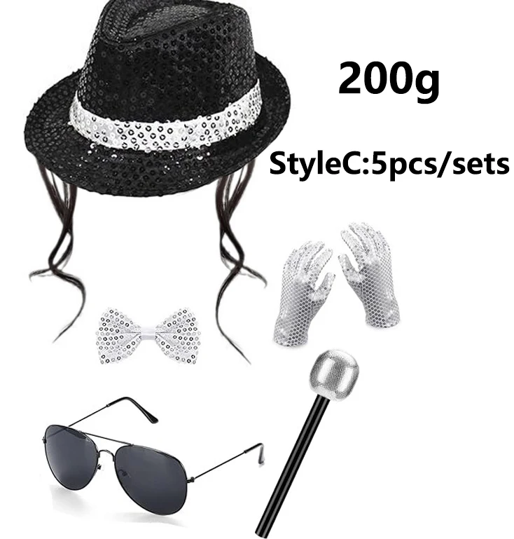 70 80s Superstars Michael Jackson Cosplay Prop MJ Hat with Wig Glove Glasses Set Fans Performance Costume Birthday Dance Gifts