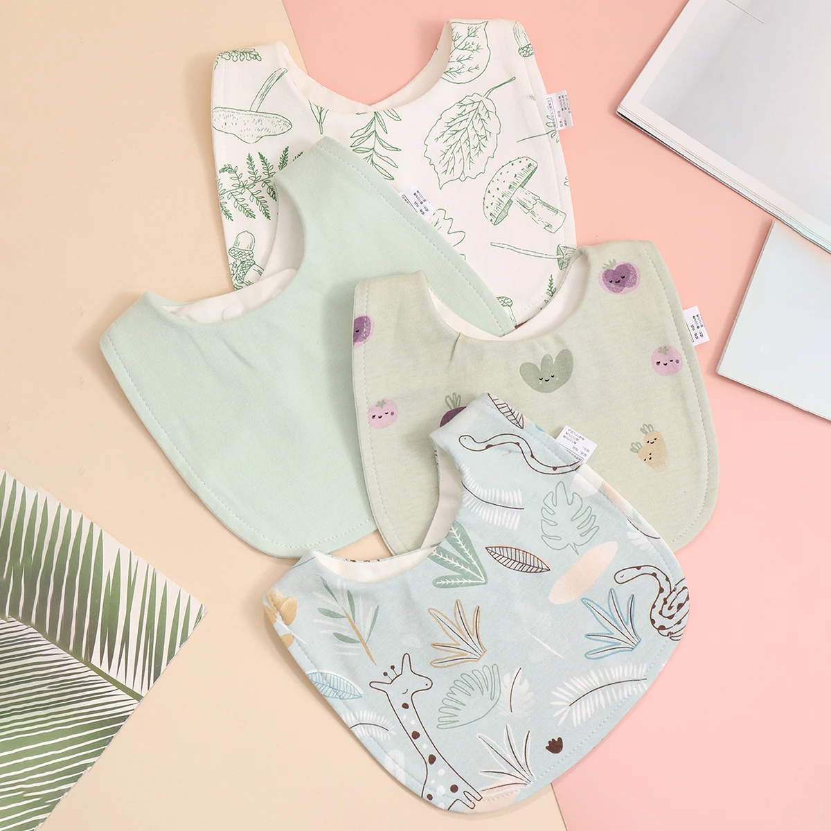 4pcs Cotton Soft Baby Adjustable Bibs Infant Bib Newborn Burp Cloths Bandana Scarf for Kids Boy Girls Feeding Saliva Towel