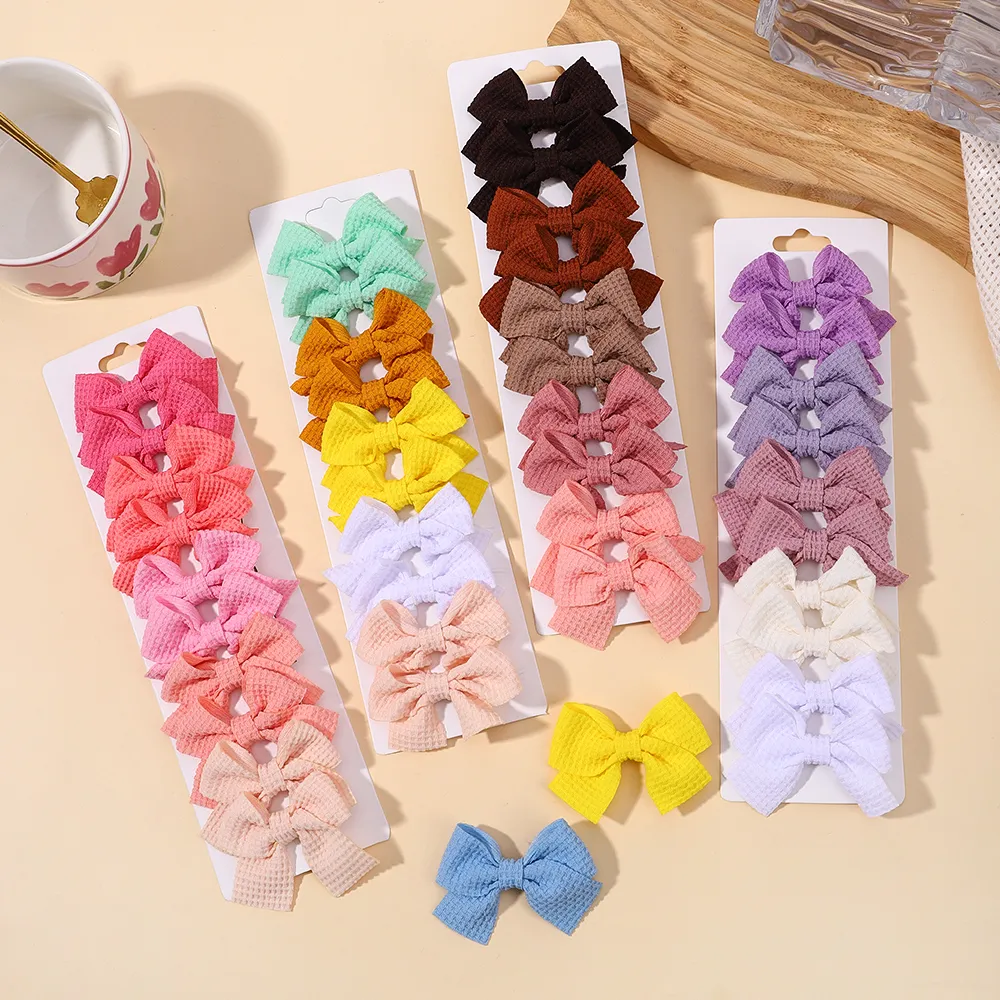 10Pcs/Set New Cute Ribbon Bowknot Hair Clips for Kids Handmade Nylon Bows Hairpin Barrettes Headwear Baby Girls Hair Accessories