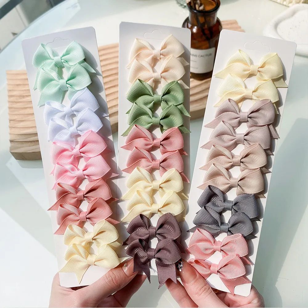 10Pcs/Set New Cute Ribbon Bowknot Hair Clips for Kids Handmade Nylon Bows Hairpin Barrettes Headwear Baby Girls Hair Accessories