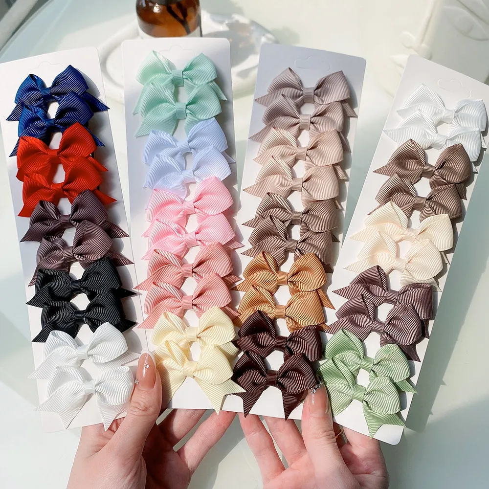 10Pcs/Set New Cute Ribbon Bowknot Hair Clips for Kids Handmade Nylon Bows Hairpin Barrettes Headwear Baby Girls Hair Accessories