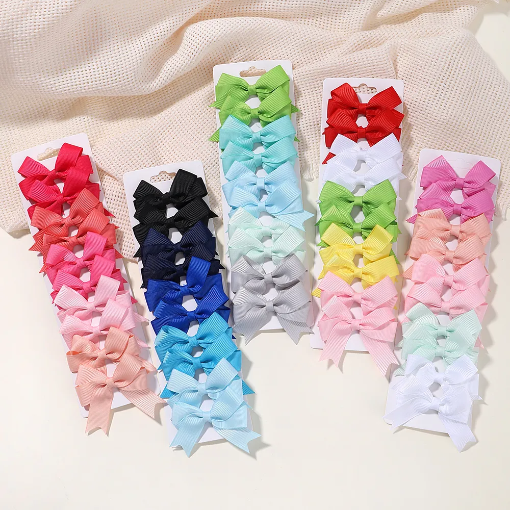 10Pcs/Set New Cute Ribbon Bowknot Hair Clips for Kids Handmade Nylon Bows Hairpin Barrettes Headwear Baby Girls Hair Accessories