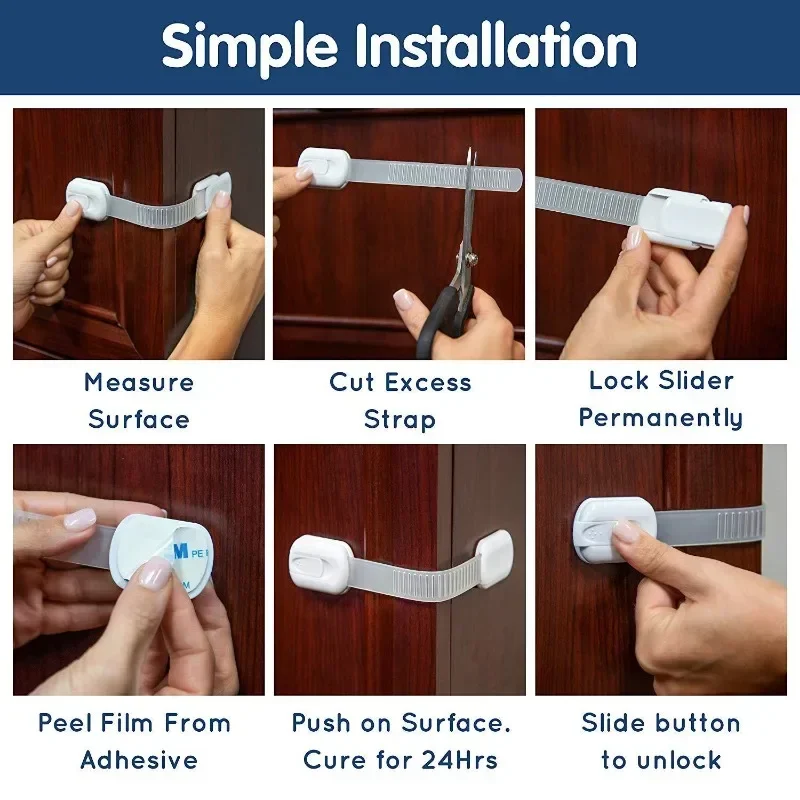 Baby Safe Straps Baby Safety Lock Drawer Child Safety Cabinet Locks Adhesive Cabinet Drawer Door Latches