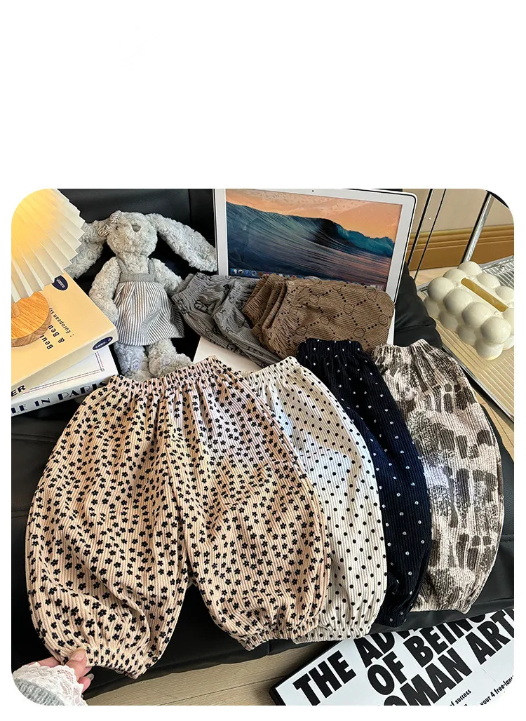 Dot Mid Waist Harem Children Trousers 1pcs Boy Girl Winter Autumn Corduroy Kids Pants