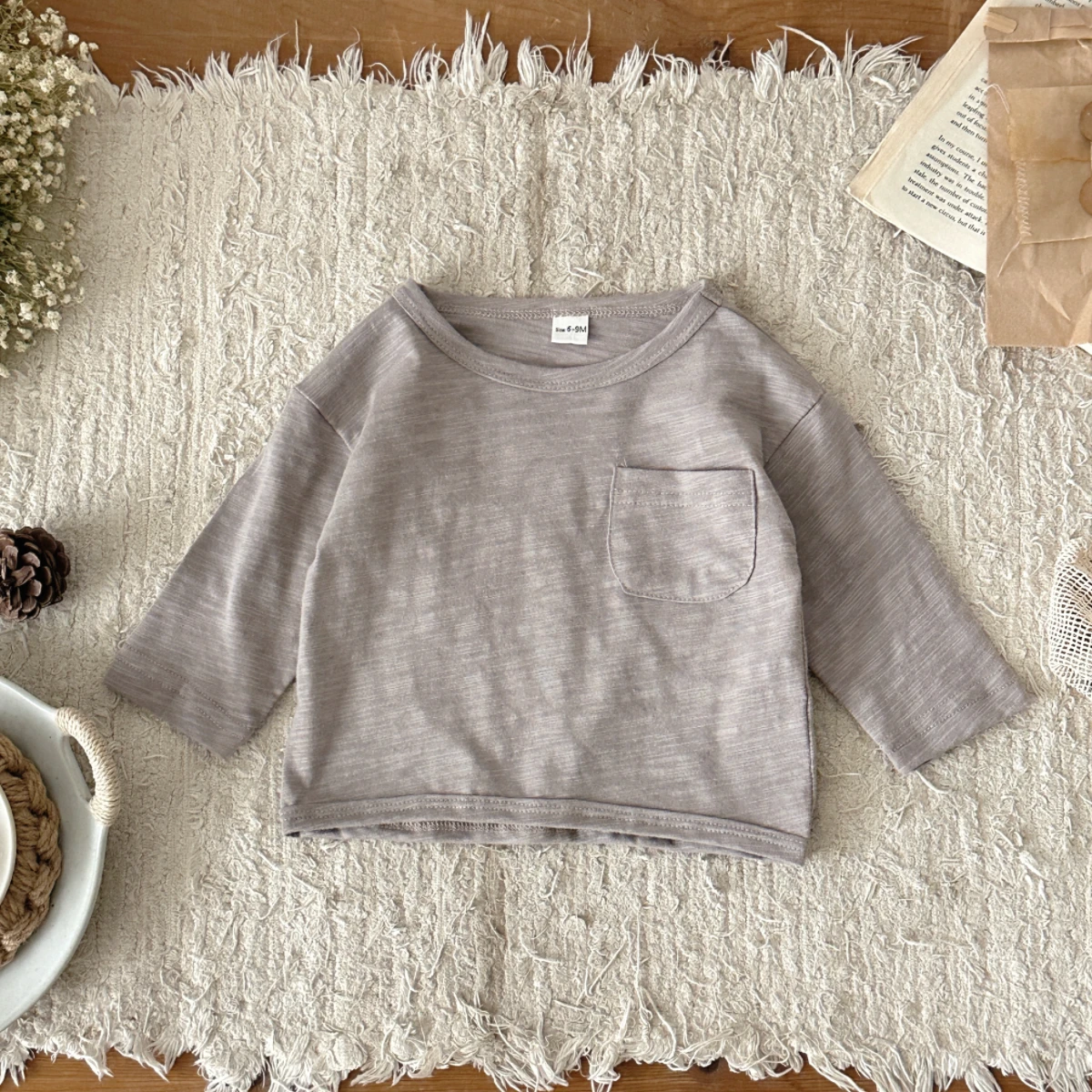 Spring/Autumn Baby T-shirt Pure Cotton Infant Girls Solid Color Tee Loose Thin Comfortable Toddler Cothes Boys Tops 0-3Y