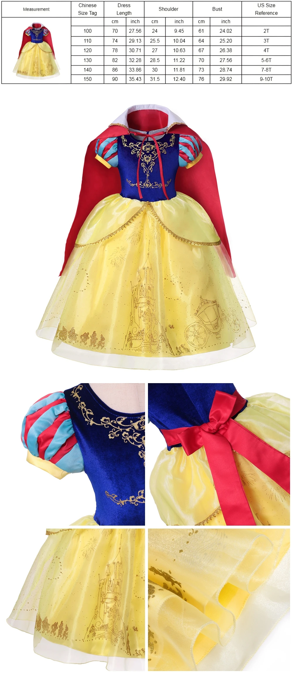 Princess Dress Collection Cinderella Snow White Aurora Rapunzel for Girls Halloween Birthday Cosplay Costume Kids 2-8Y Vestido